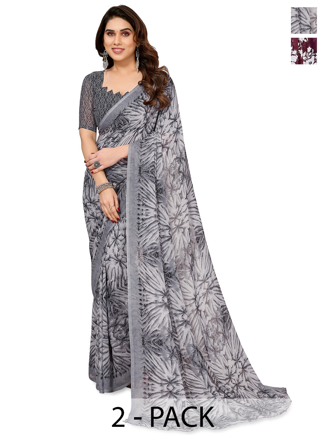 

ANAND SAREES Floral Pack of 2 Saree, Maroon