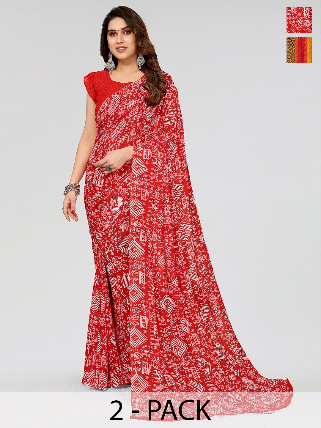 

ANAND SAREES Ethnic Motifs Poly Georgette Saree, Red