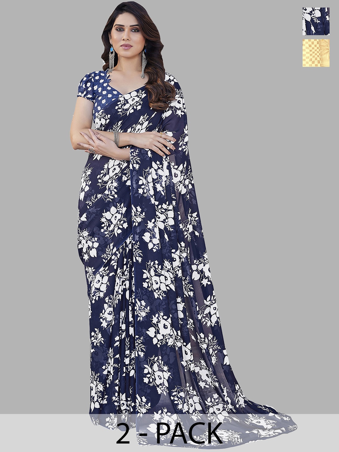 

ANAND SAREES Floral Pack of 2 Saree, Beige