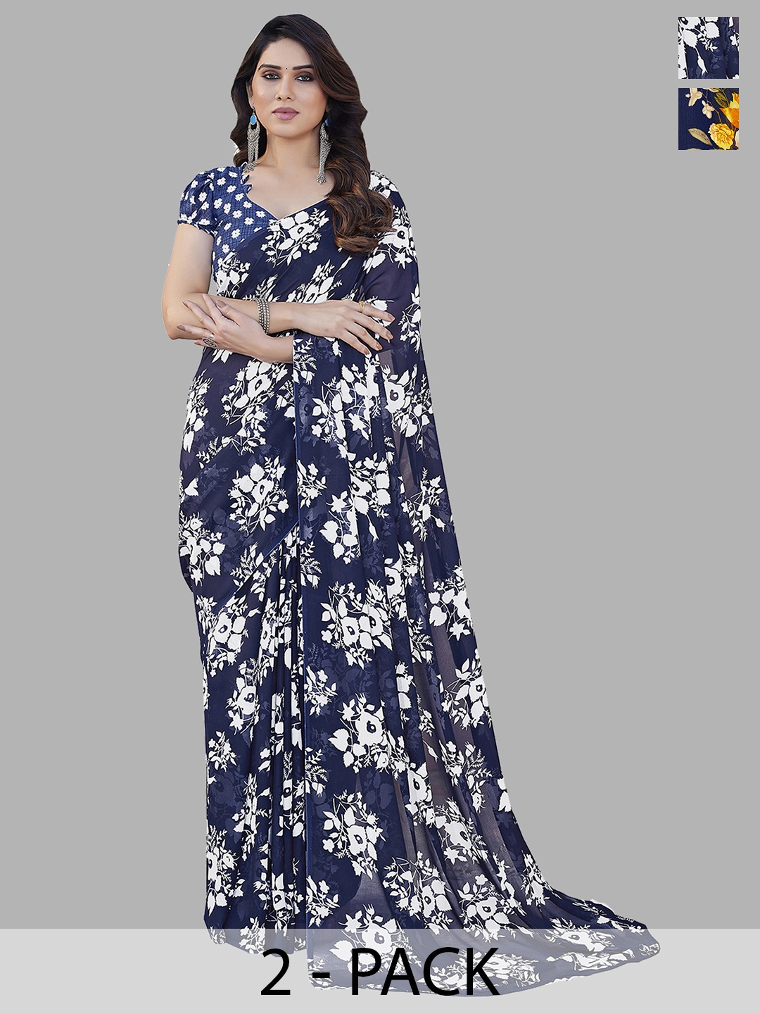 

ANAND SAREES Floral Pack of 2 Saree, Blue