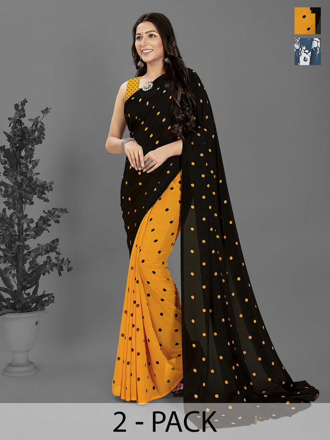 

ANAND SAREES Floral Pack of 2 Saree, Blue