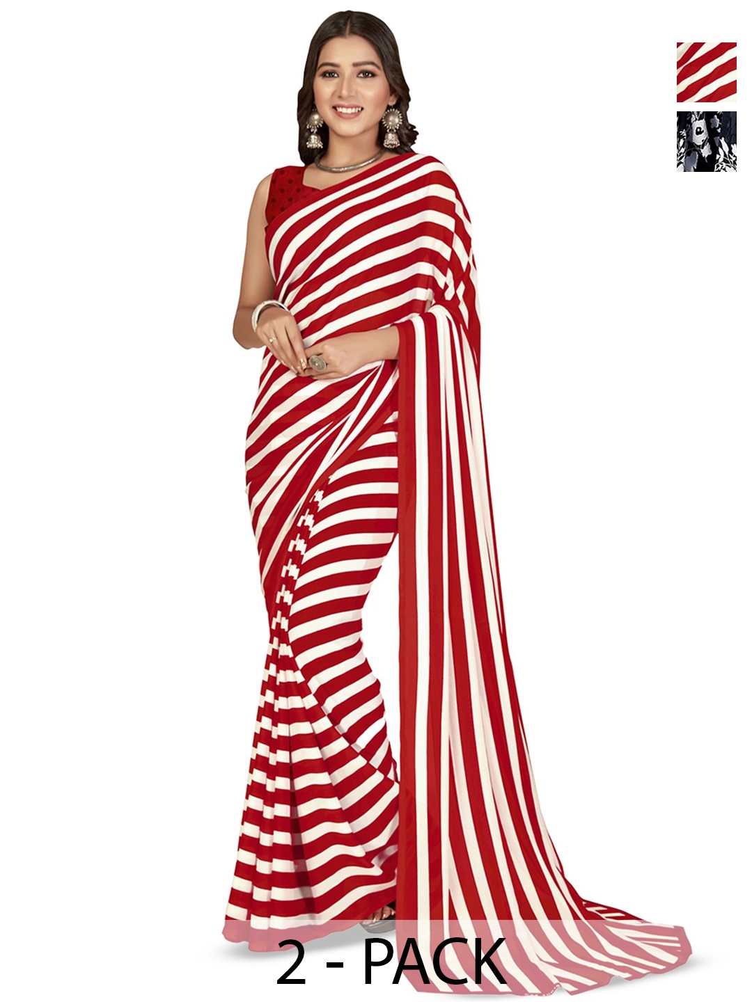 

ANAND SAREES Striped Printed Saree, Black