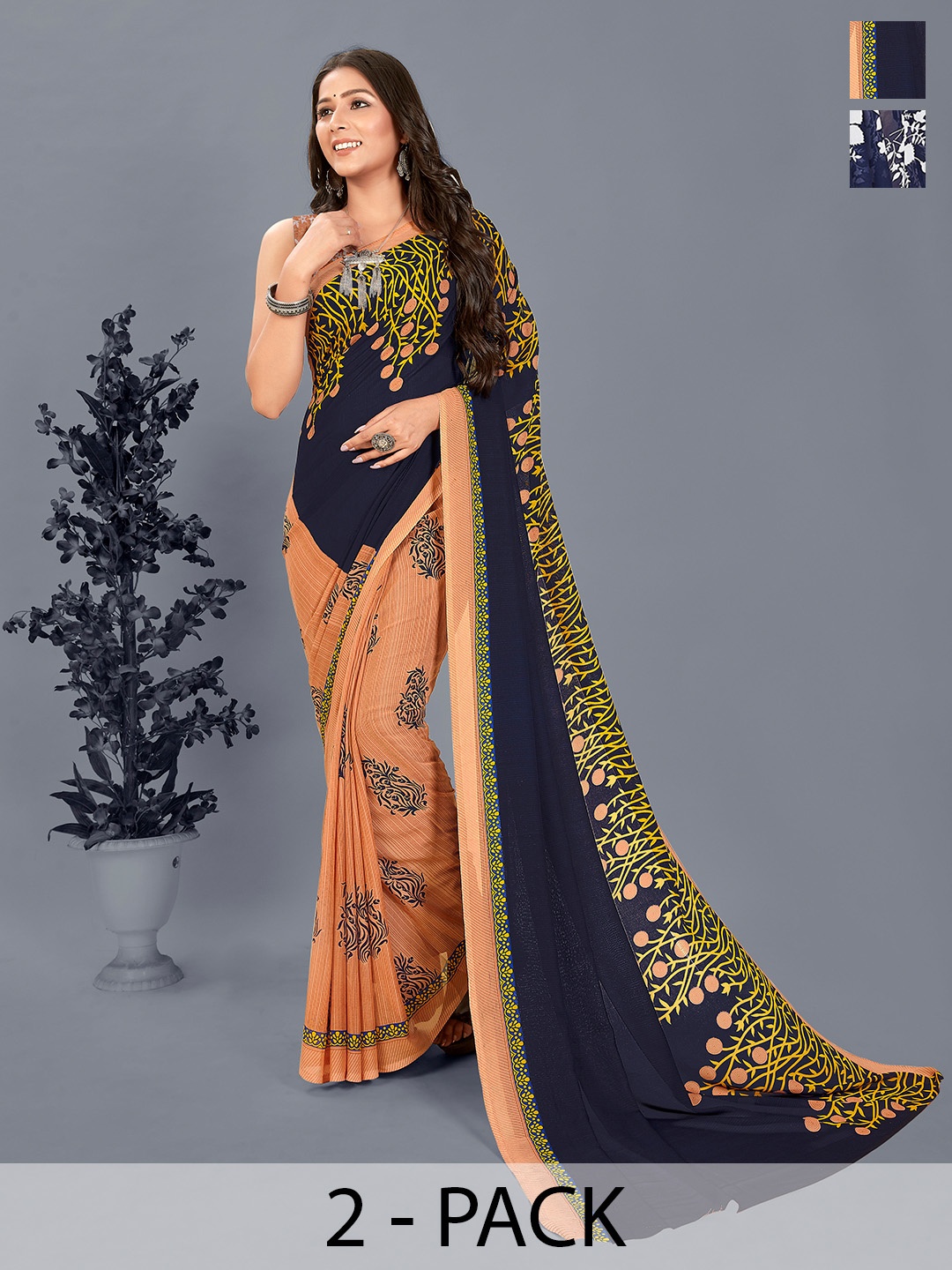 

ANAND SAREES Floral Pack of 2 Saree, Teal