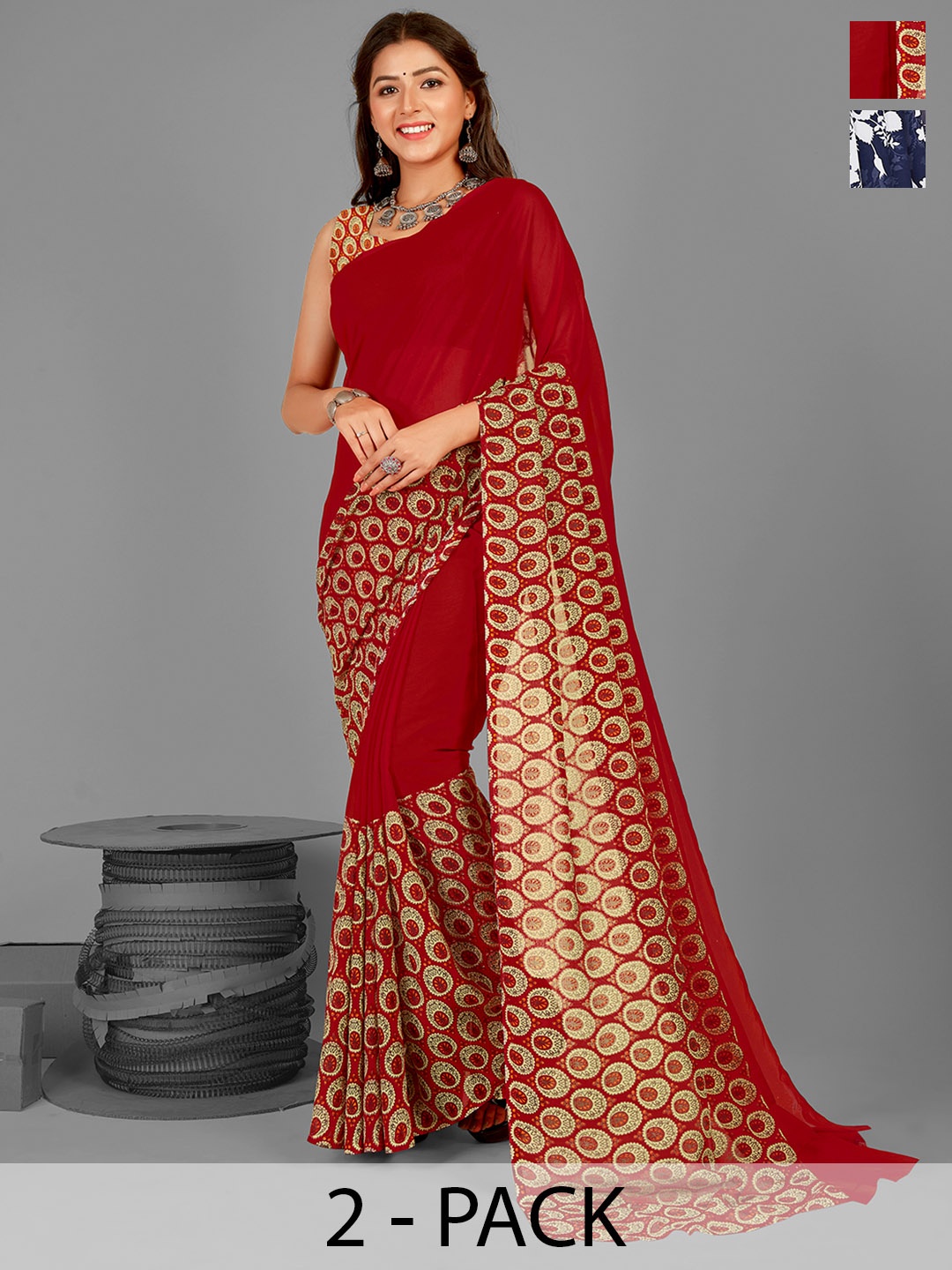 

ANAND SAREES Floral Pack of 2 Saree, Blue