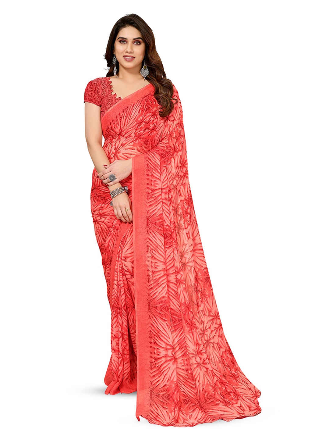 ANAND SAREES Selection Of 2 Floral Printed Saree, Black
