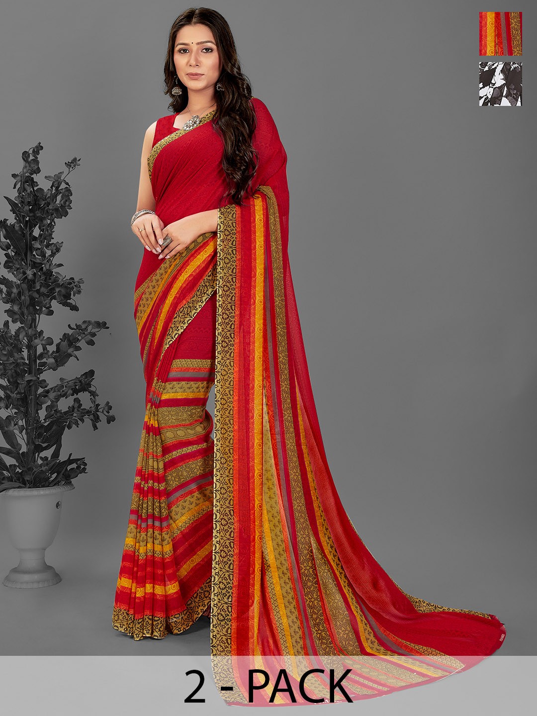 

ANAND SAREES Geometric Pack of 2 Saree, Red