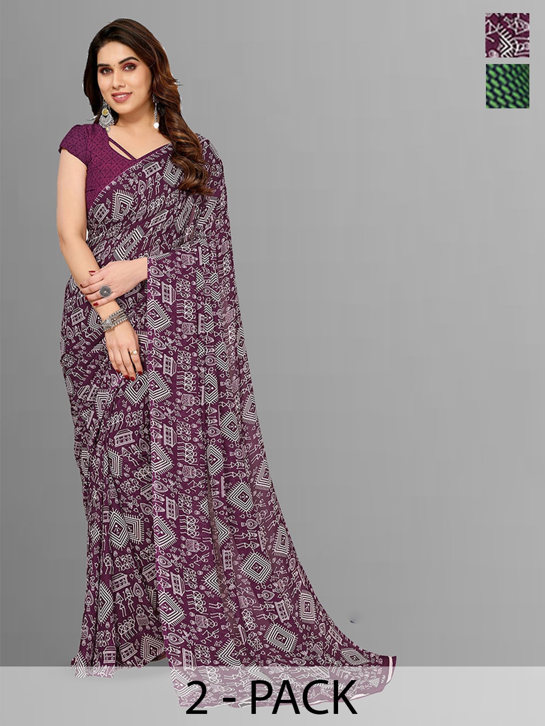 

ANAND SAREES Selection Of 2 Ethnic Motifs Printed Saree, Purple