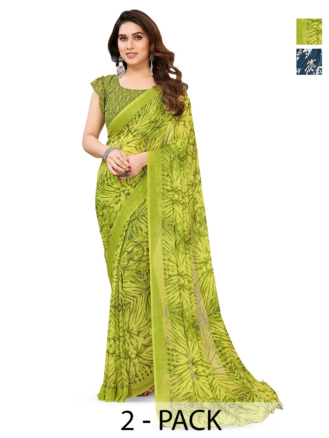 

ANAND SAREES Selection Of 2 Floral Printed Saree, Blue