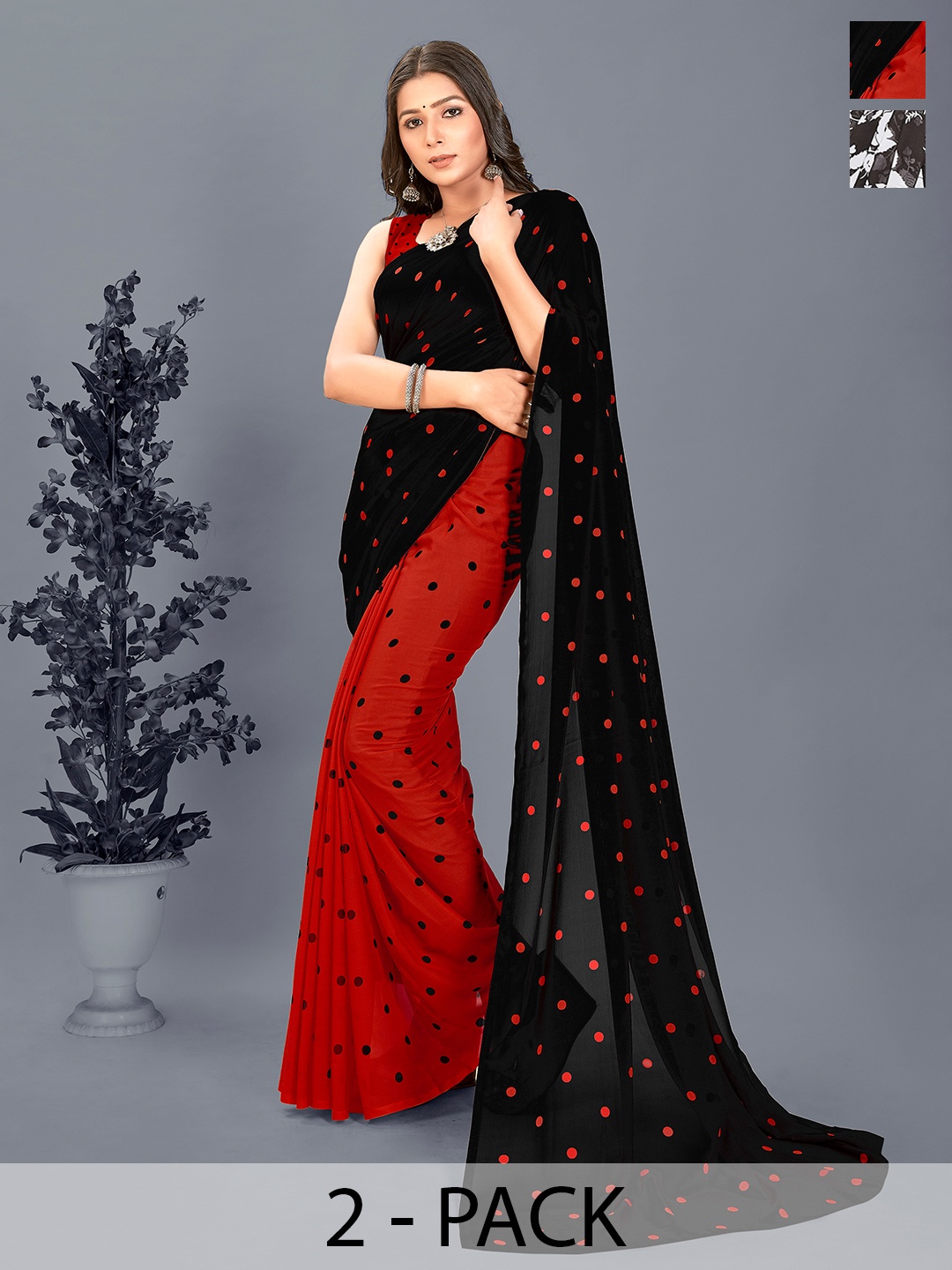 ANAND SAREES Floral Pack of 2 Saree, Brown