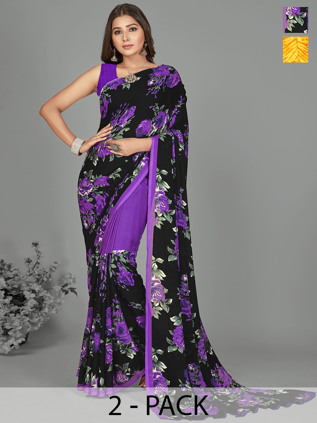 

ANAND SAREES Printed Pack of 2 Saree, Yellow