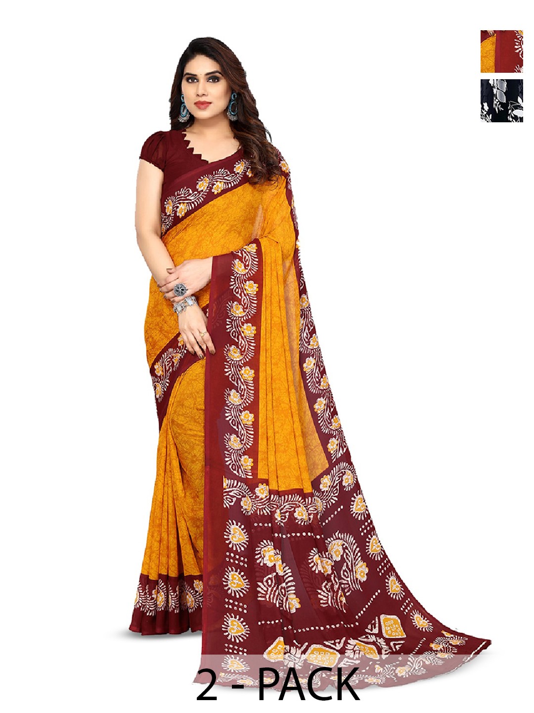 

ANAND SAREES Selection Of 2 Floral Printed Saree, Yellow