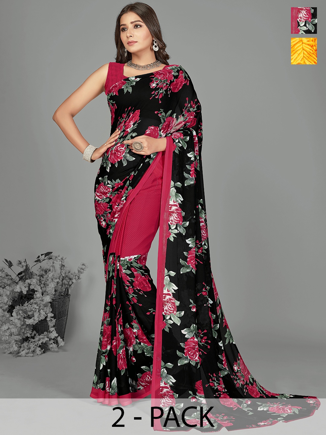 

ANAND SAREES Printed Pack of 2 Saree, Yellow