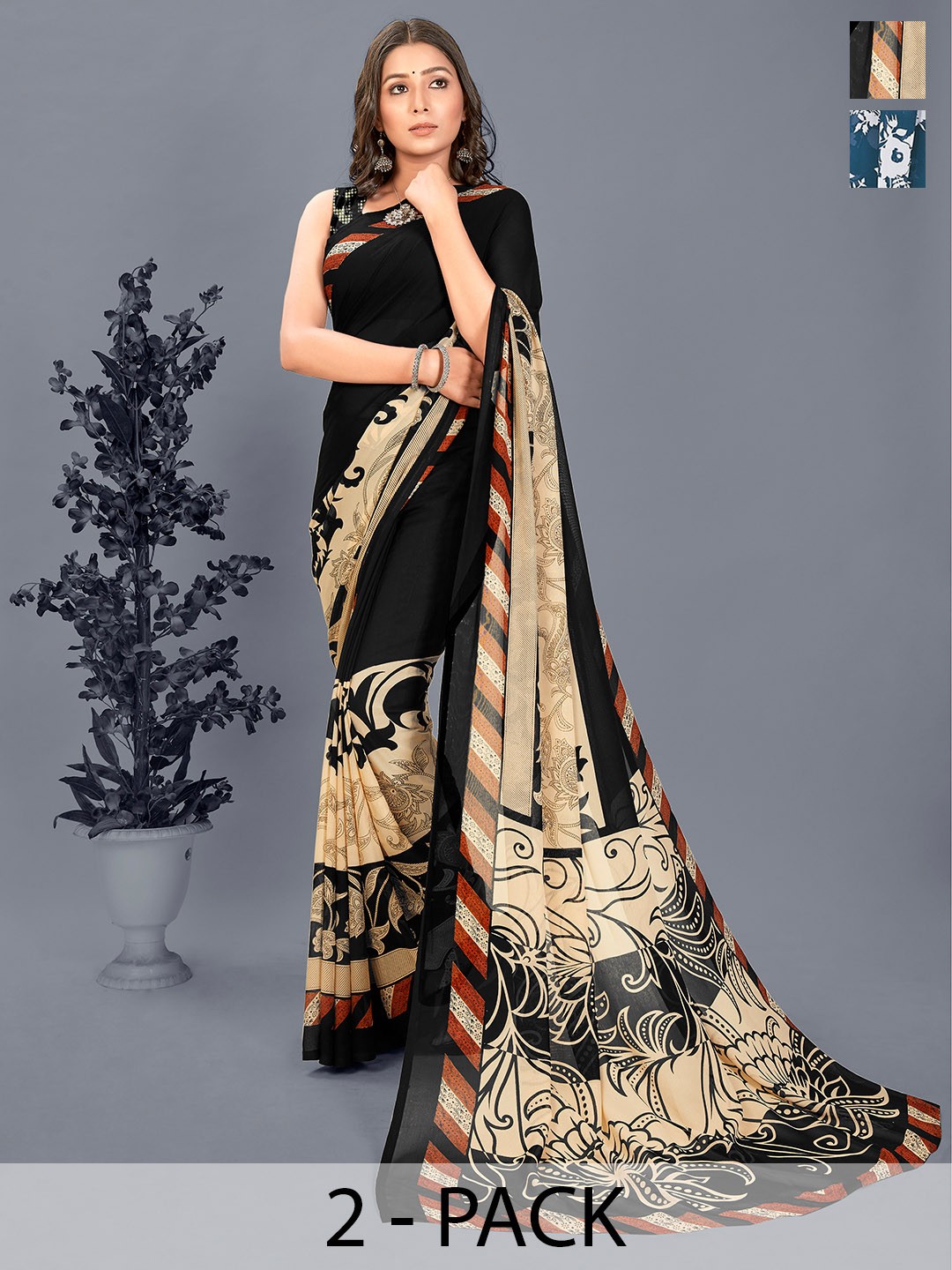 

ANAND SAREES Floral Poly Georgette Saree, Black