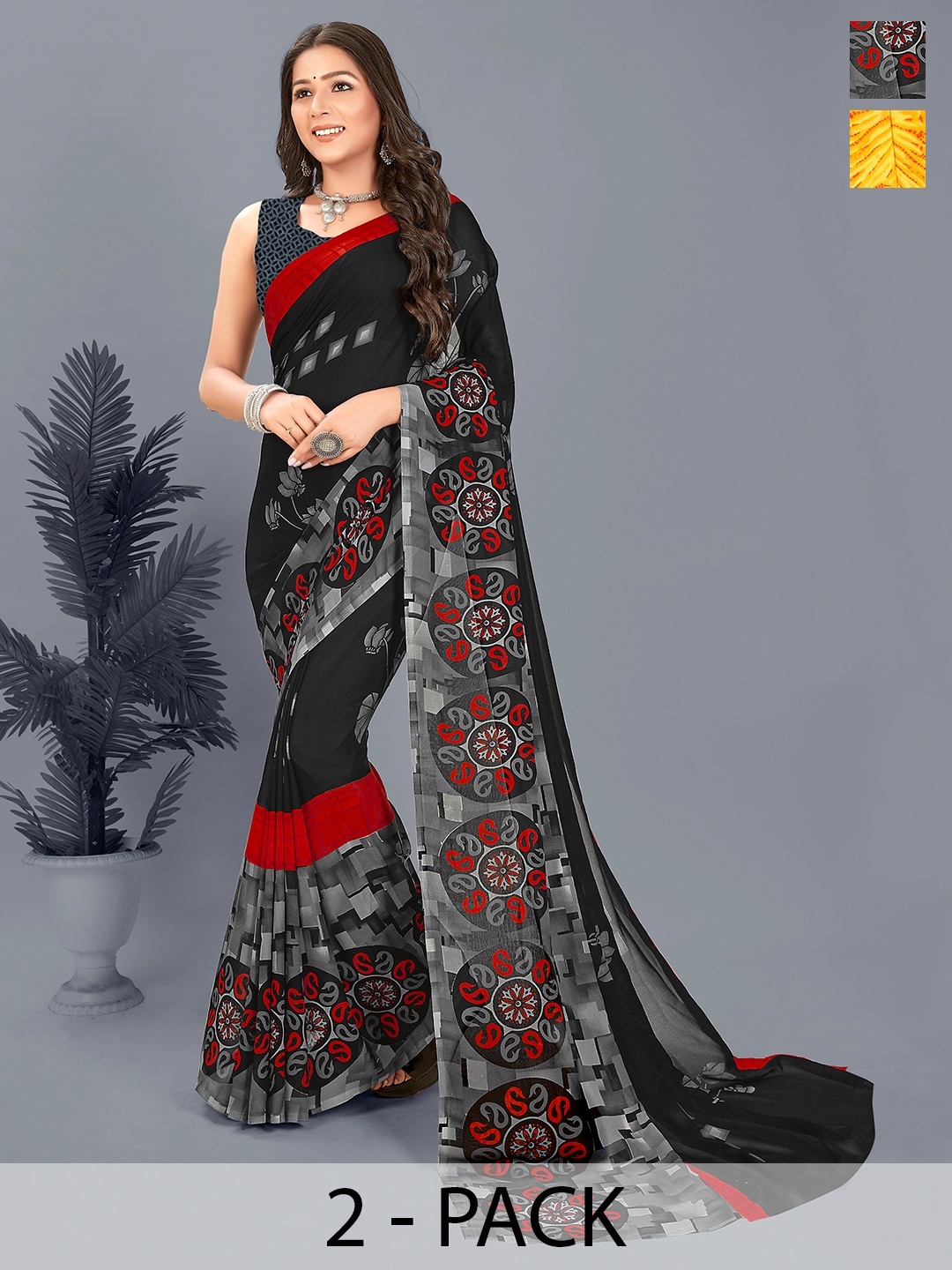 

ANAND SAREES Printed Pack of 2 Saree, Yellow
