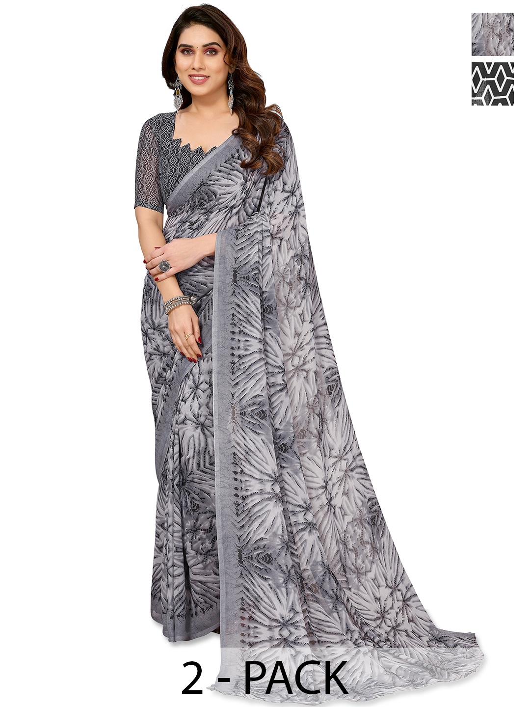 

ANAND SAREES Printed Pack of 2 Saree, Grey