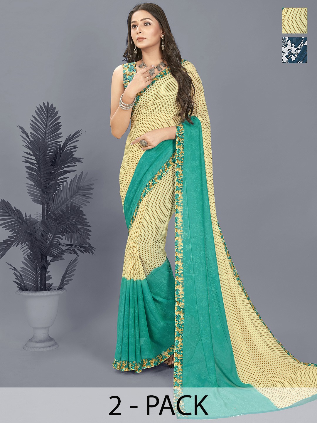 

ANAND SAREES Ethnic Motif Pck of 2 Saree, Green
