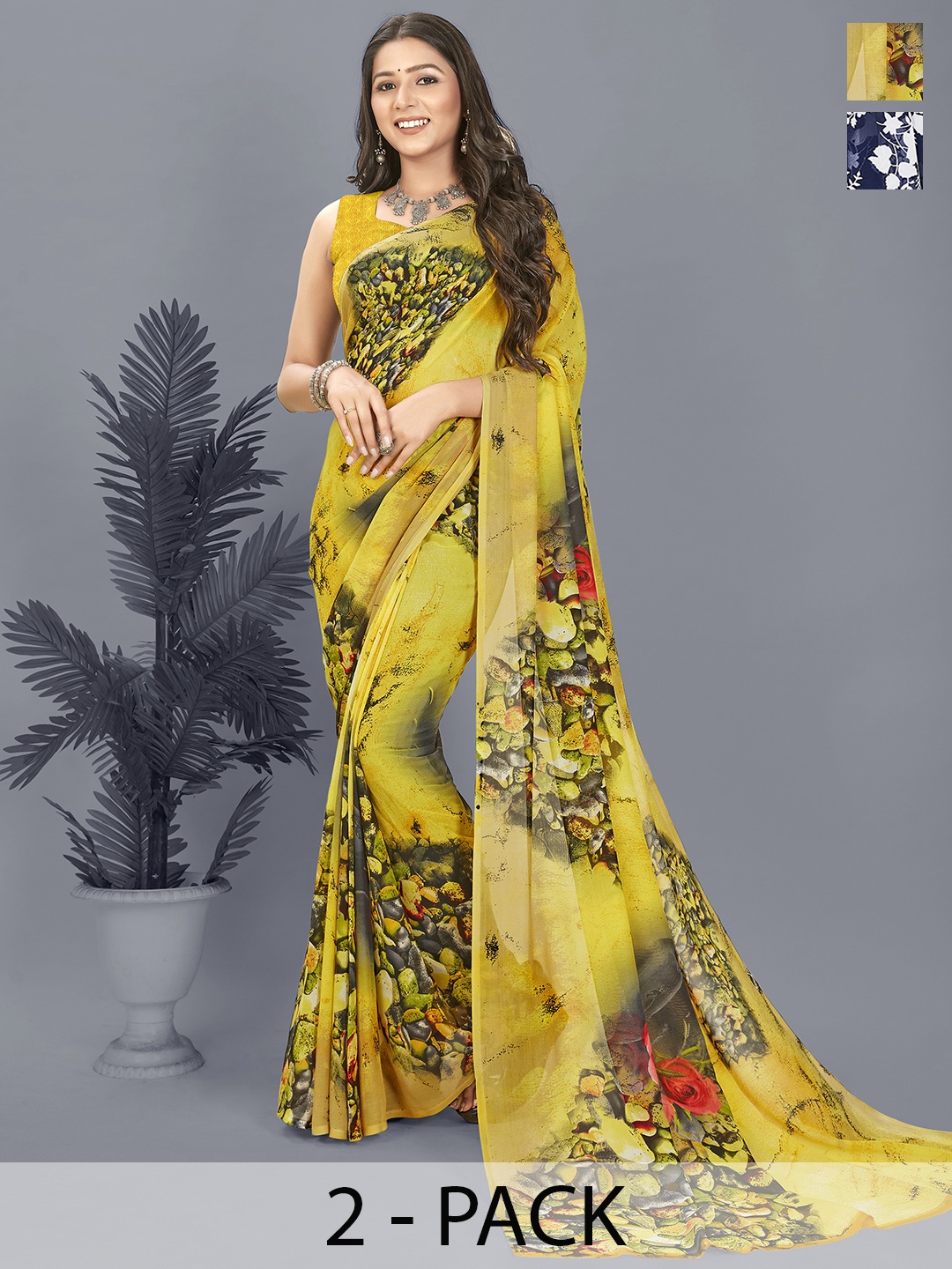 ANAND SAREES Floral Pack of 2 Saree, Blue