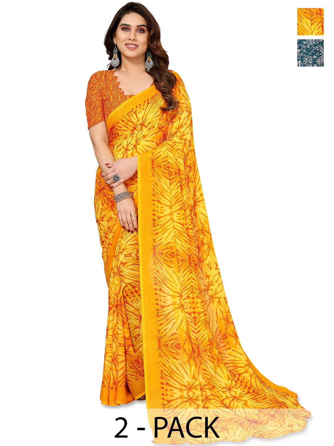 

ANAND SAREES Printed Pack of 2 Saree, Yellow