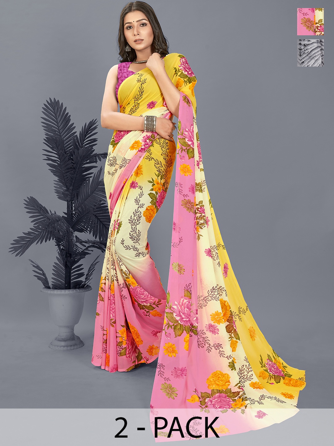 

ANAND SAREES Printed Pack of 2 Saree, Grey
