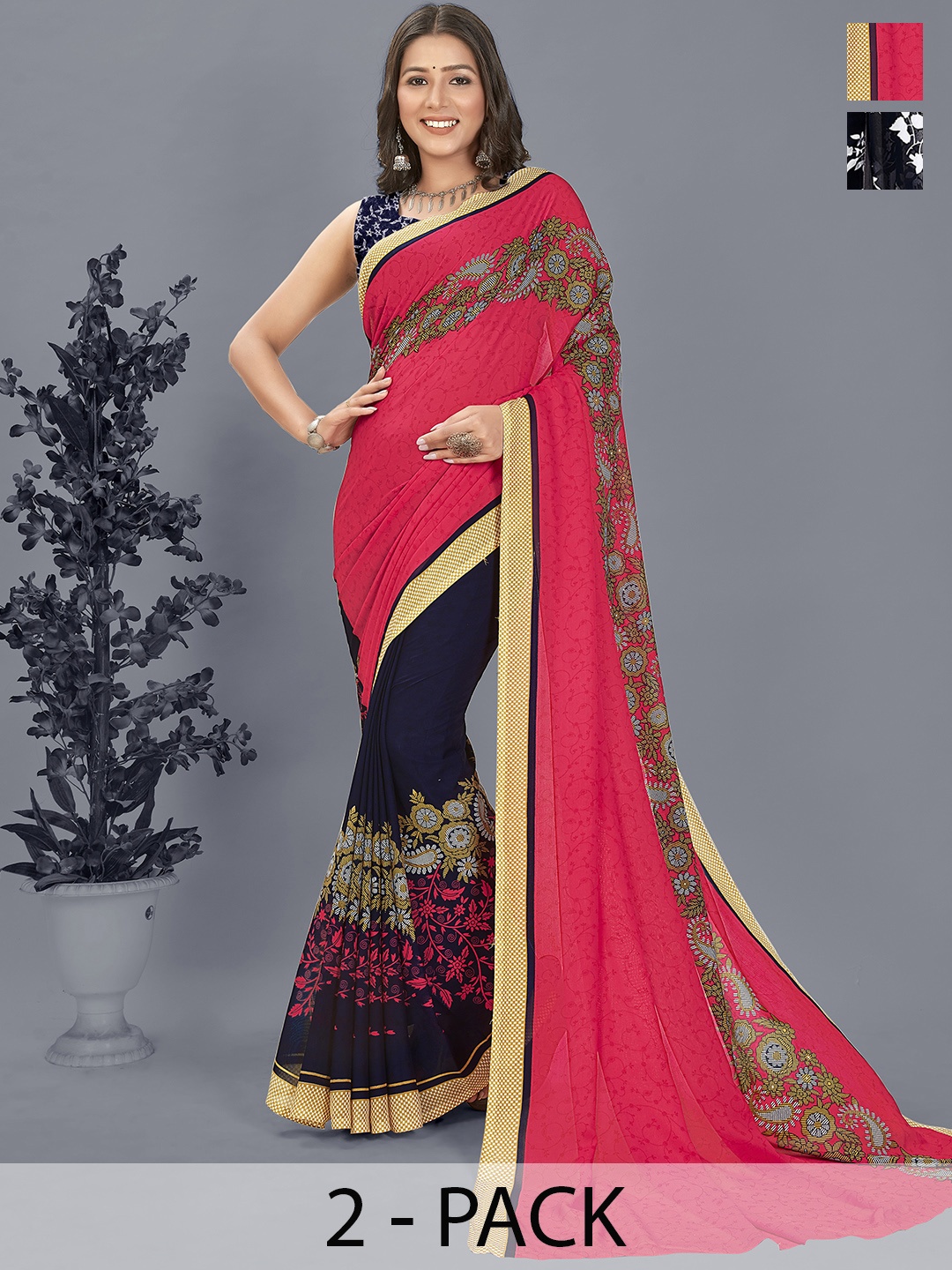 

ANAND SAREES Ethnic Motif Pack of 2 Saree, Blue