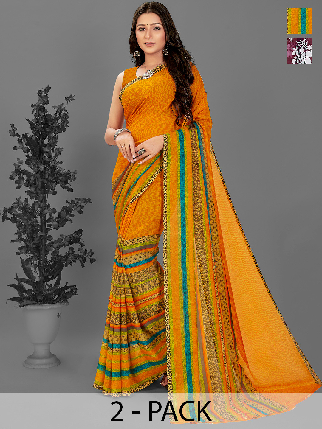 

ANAND SAREES Floral Pack of 2 Saree, Purple