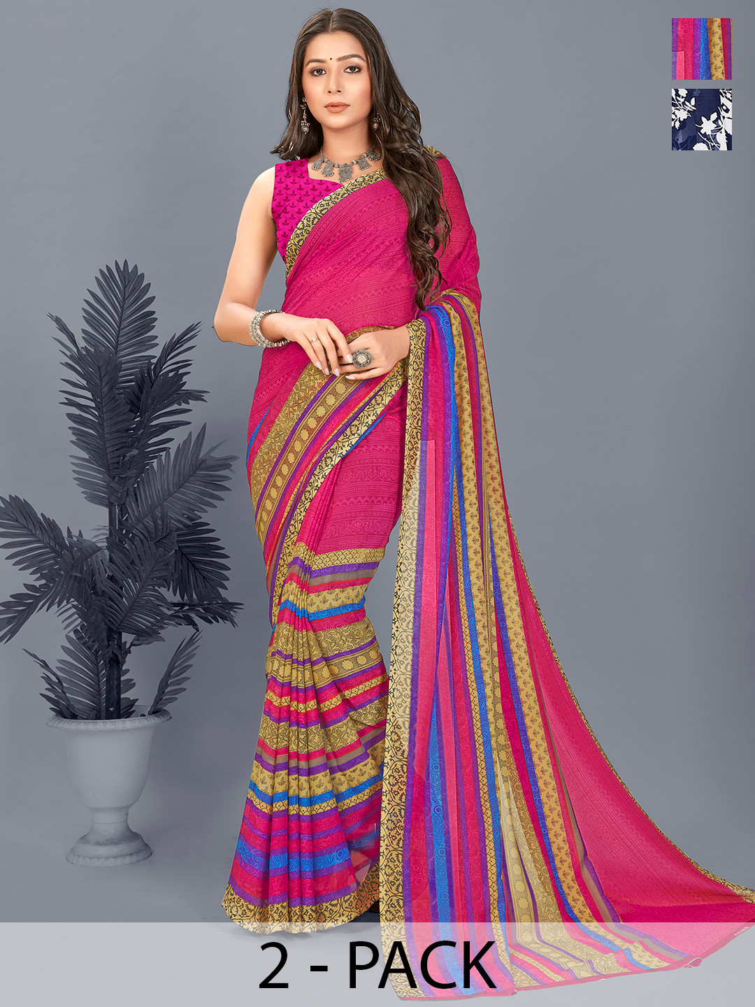 

ANAND SAREES Floral Pack of 2 Saree, Blue