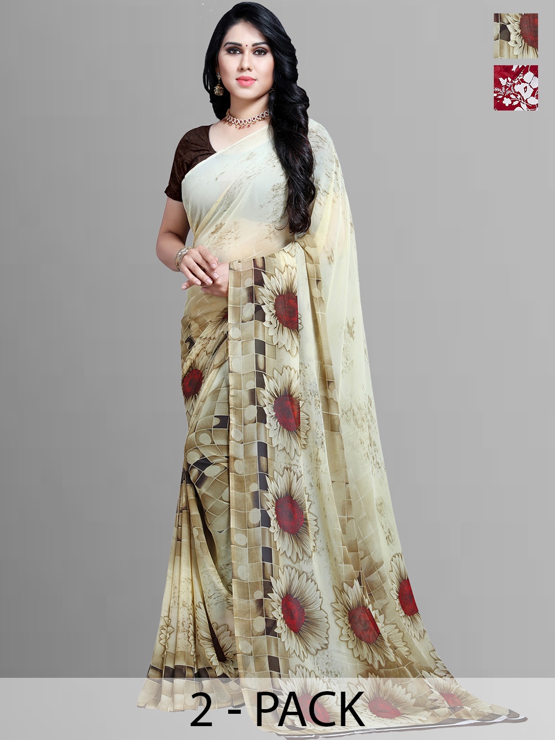 

ANAND SAREES Floral Poly Georgette Saree, Cream