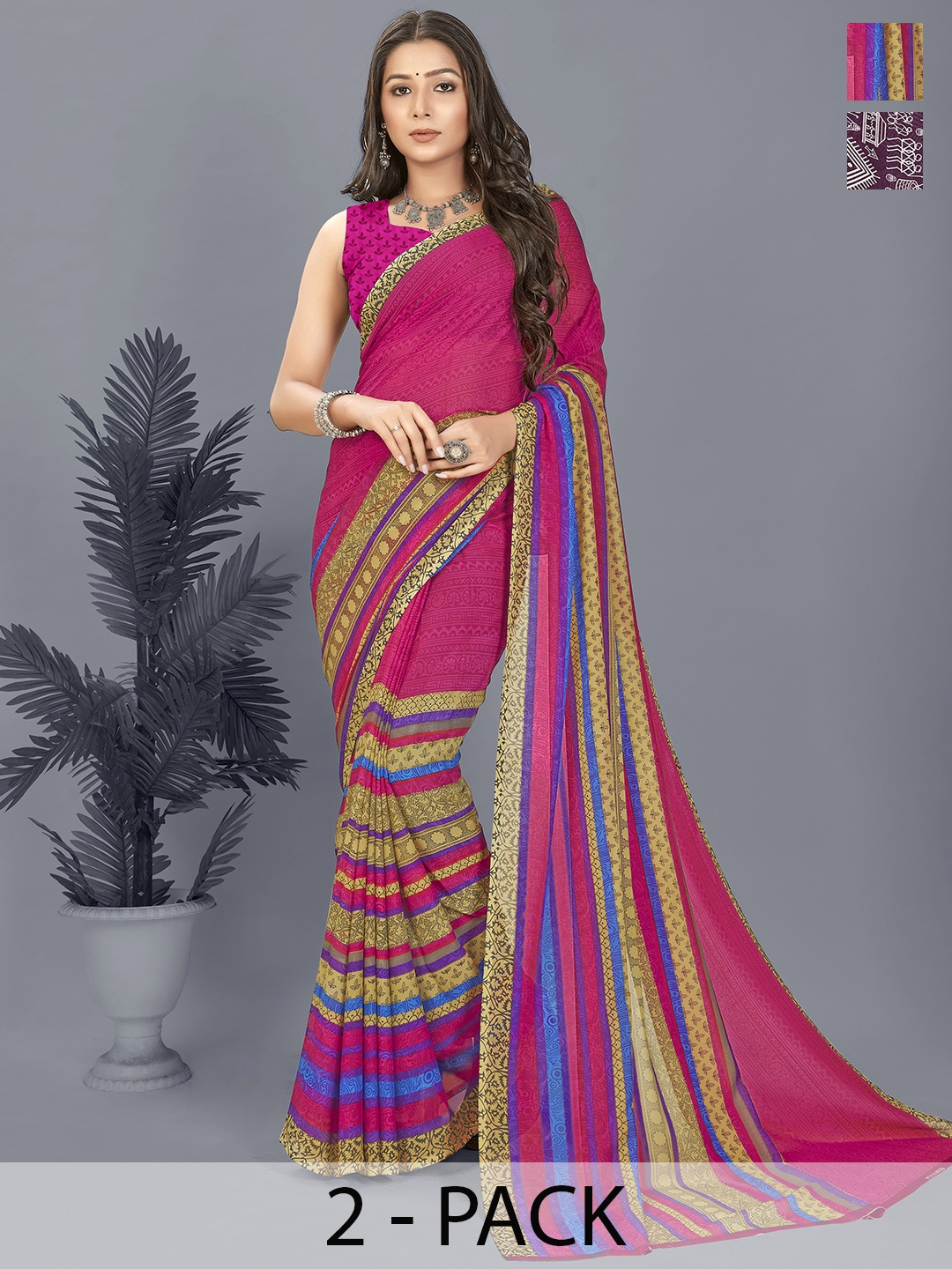 

ANAND SAREES Warli Pack of 2 Saree, Purple