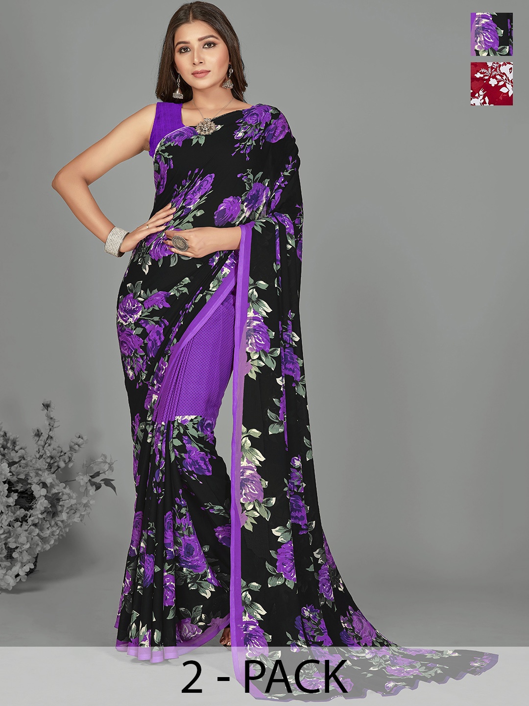 ANAND SAREES Floral Pack of 2 Saree, Purple