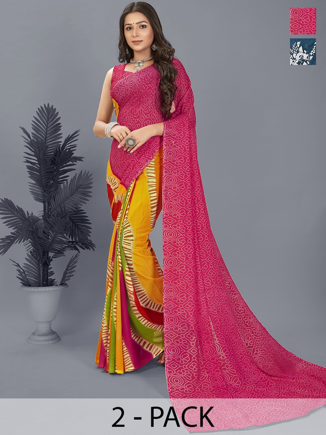 

ANAND SAREES Floral Poly Georgette Half and Half Saree, Pink