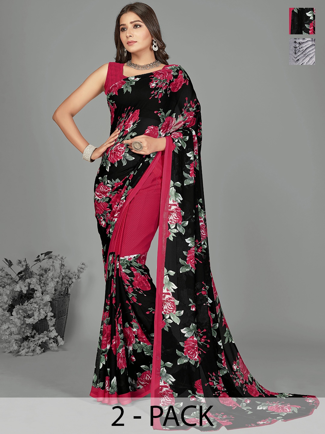 

ANAND SAREES Printed Pack of 2 Saree, Grey