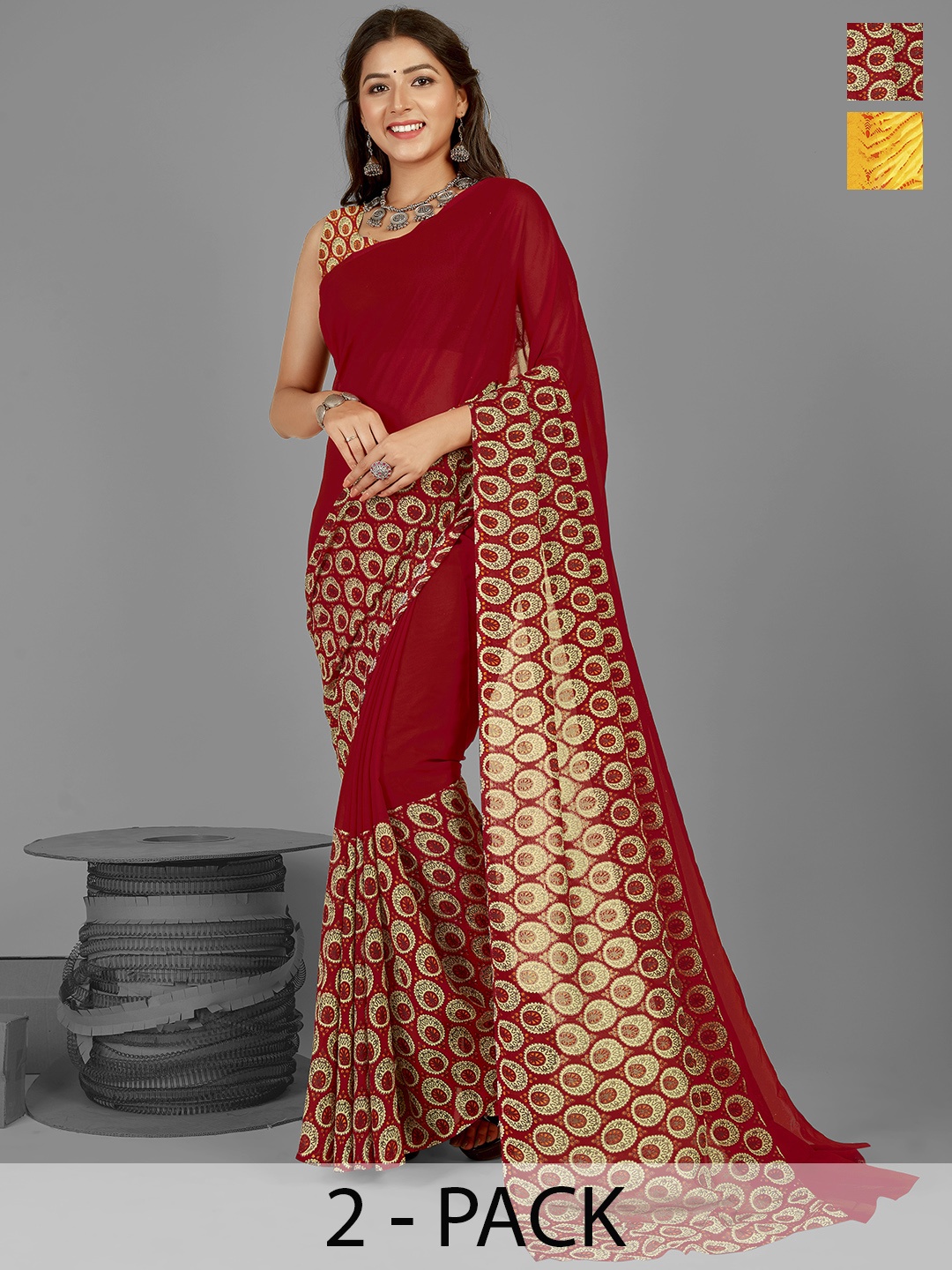 

ANAND SAREES Printed Pack of 2 Saree, Yellow