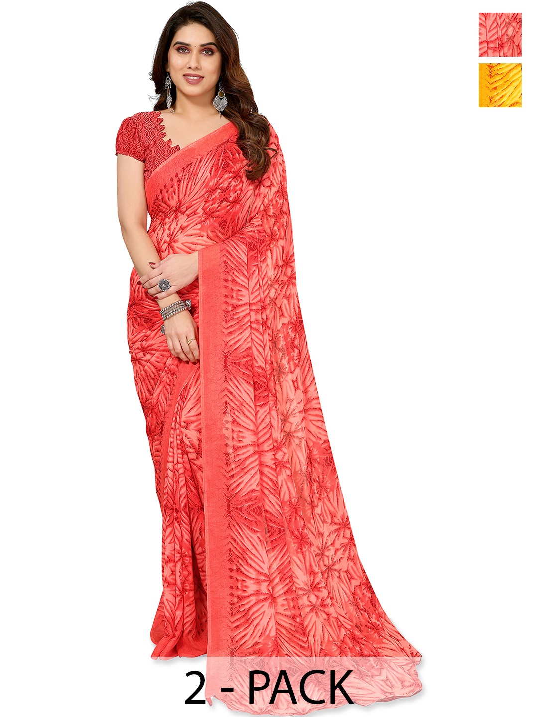

ANAND SAREES Printed Pack of 2 Saree, Pink