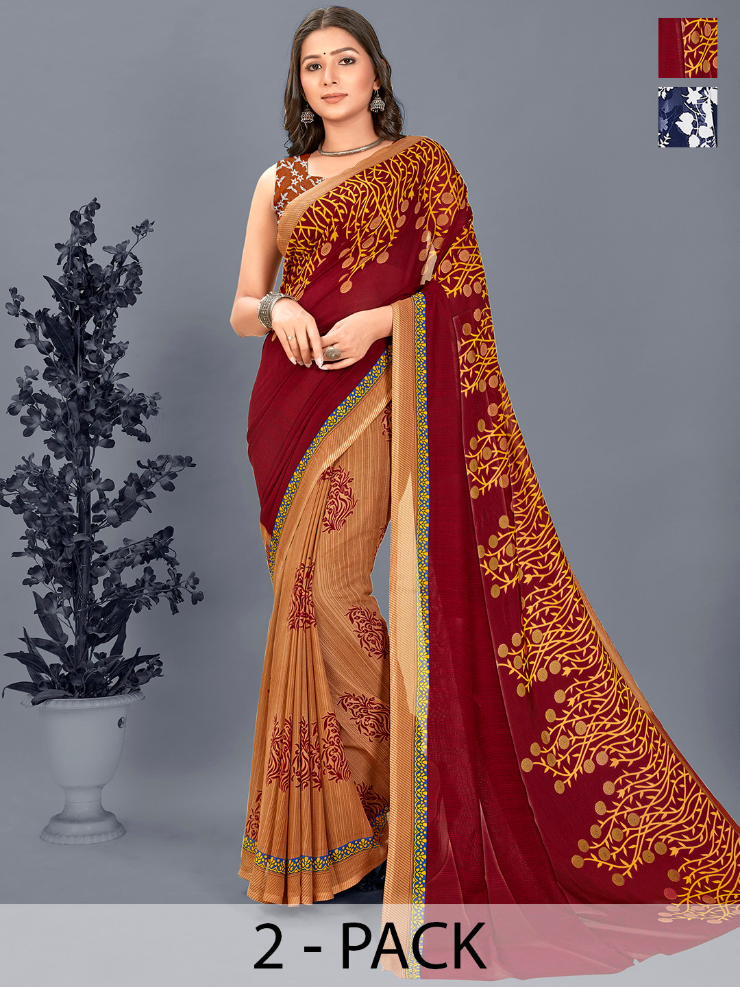 

ANAND SAREES Floral Pack of 2 Saree, Blue