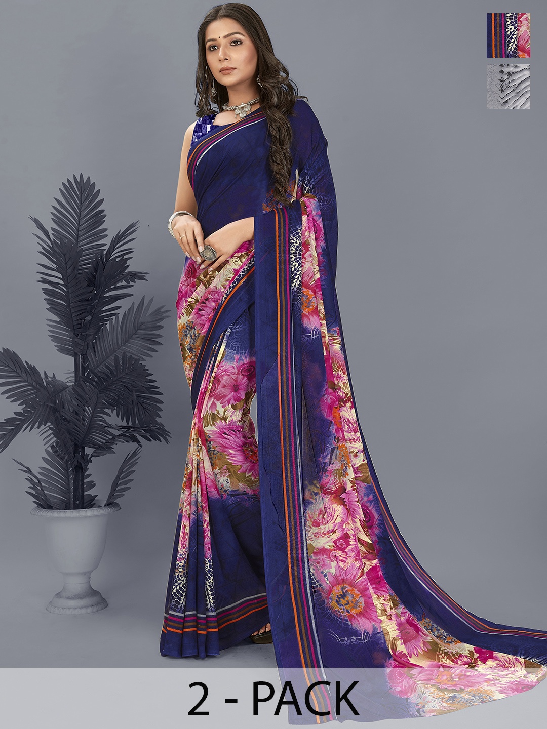

ANAND SAREES Printed Pack of 2 Saree, Grey