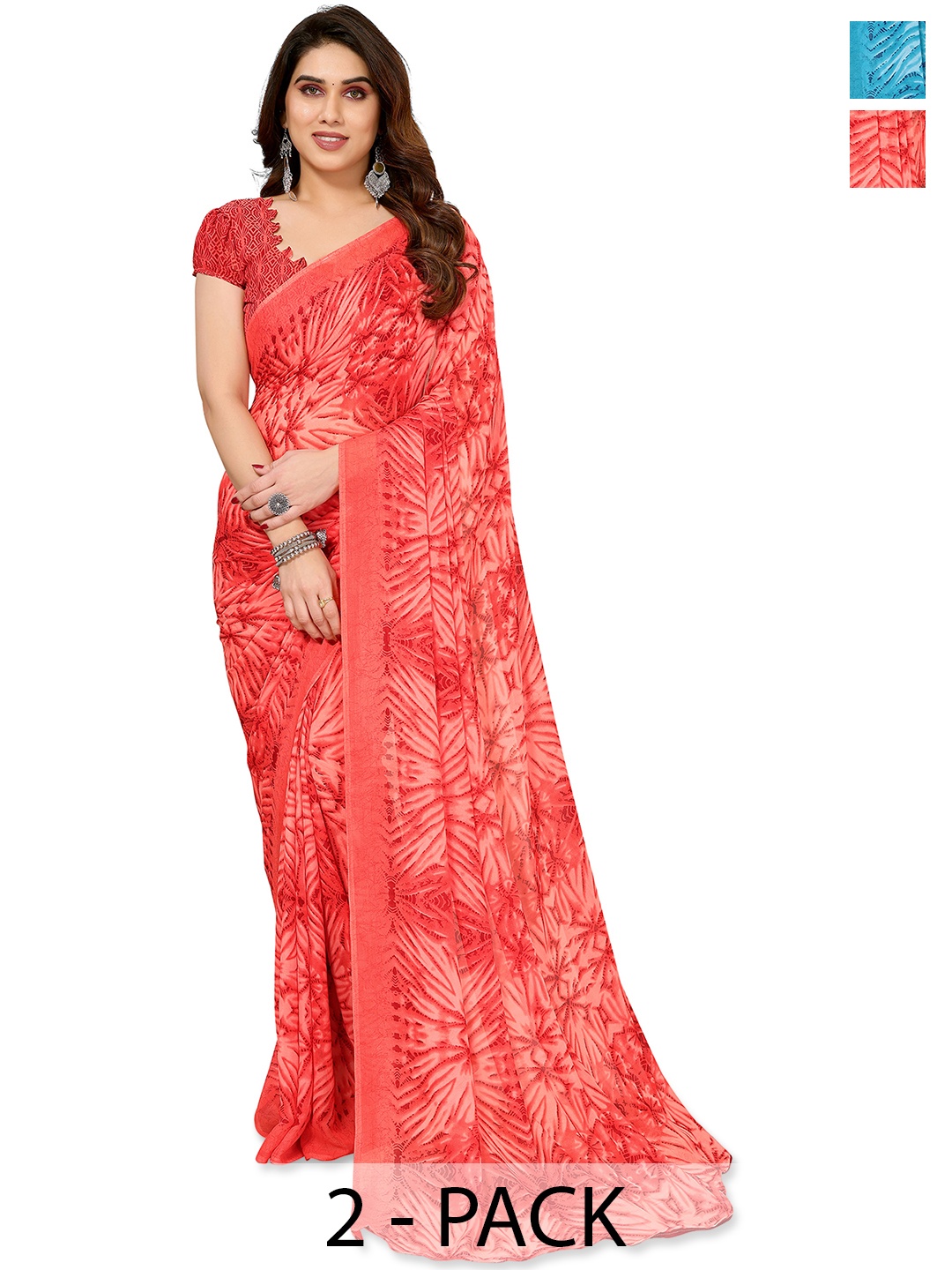 

ANAND SAREES Printed Pack of 2 Saree, Blue