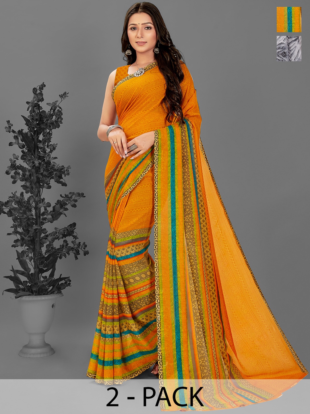 

ANAND SAREES Printed Pack of 2 Saree, Grey