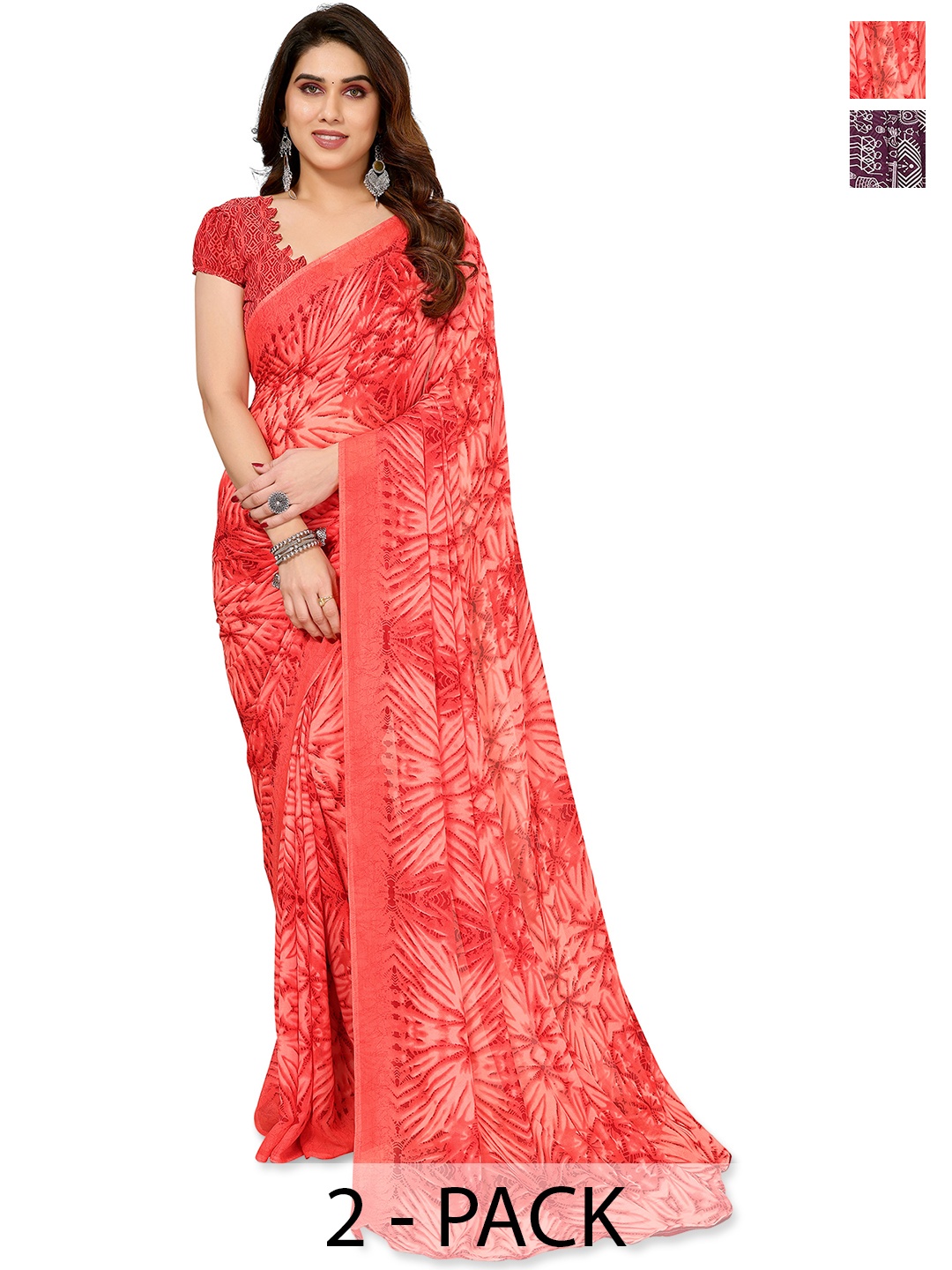 

ANAND SAREES Warli Pack of 2 Saree, Purple