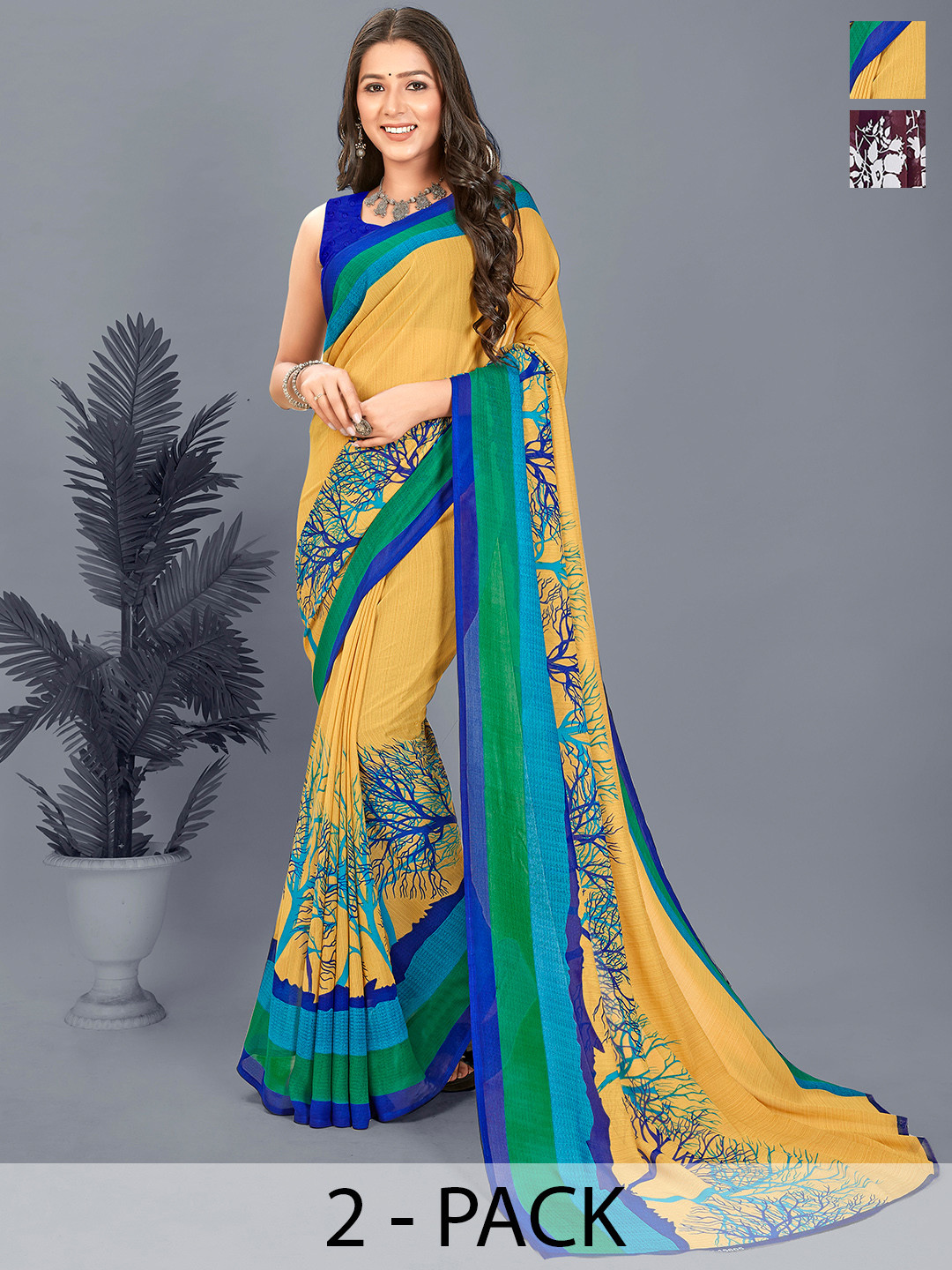 

ANAND SAREES Floral Pack of 2 Saree, Purple