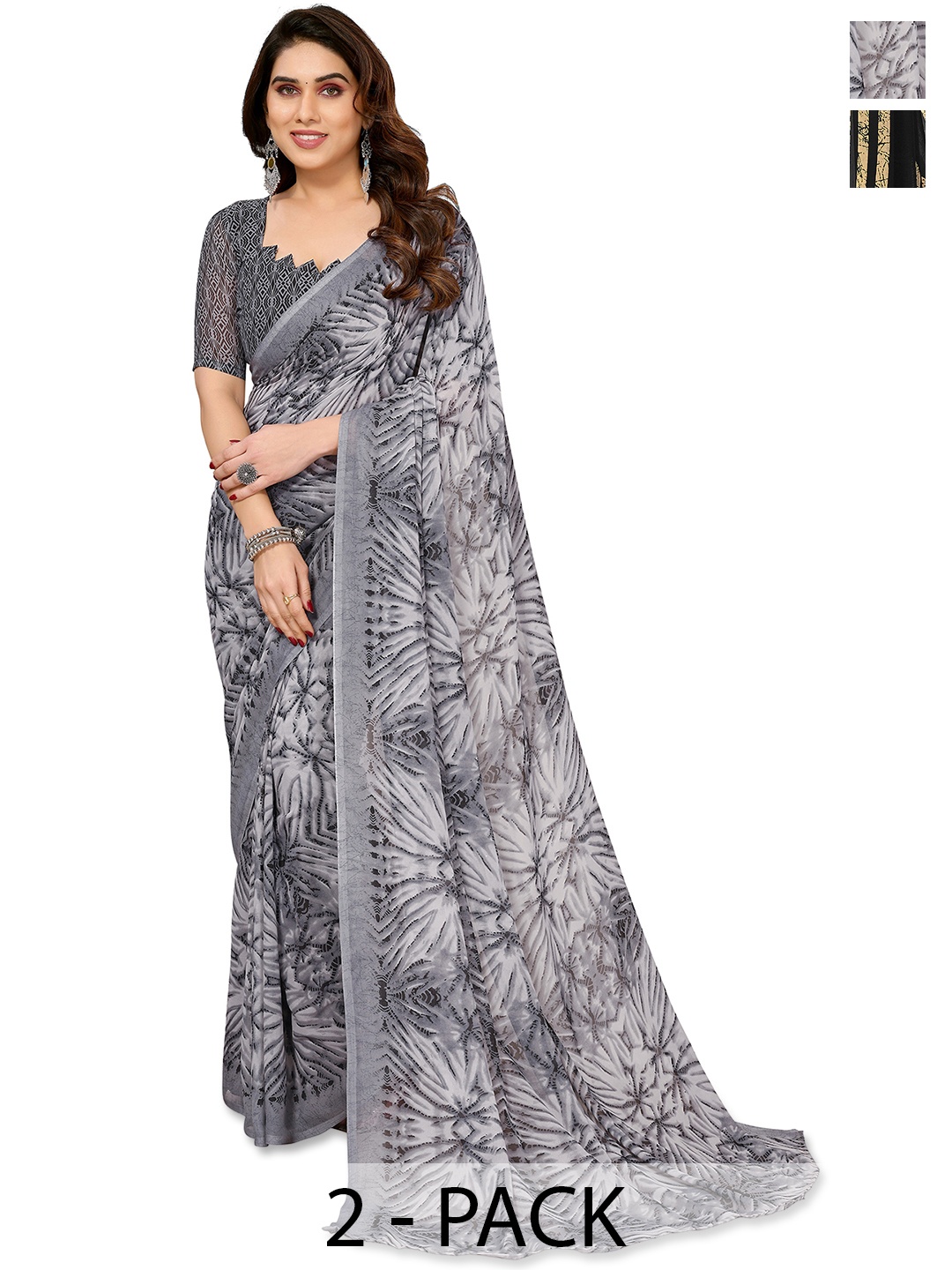 

ANAND SAREES Printed Pack of 2 Saree, Grey