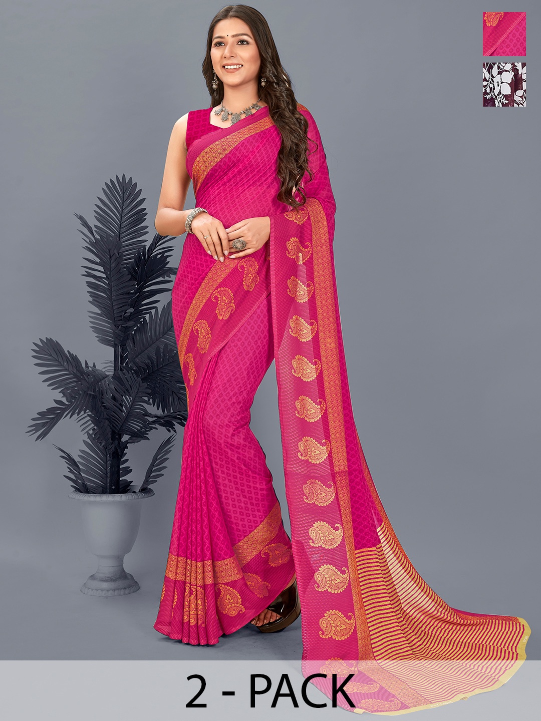 

ANAND SAREES Ethnic Motifs Pack of 2 Saree, Pink