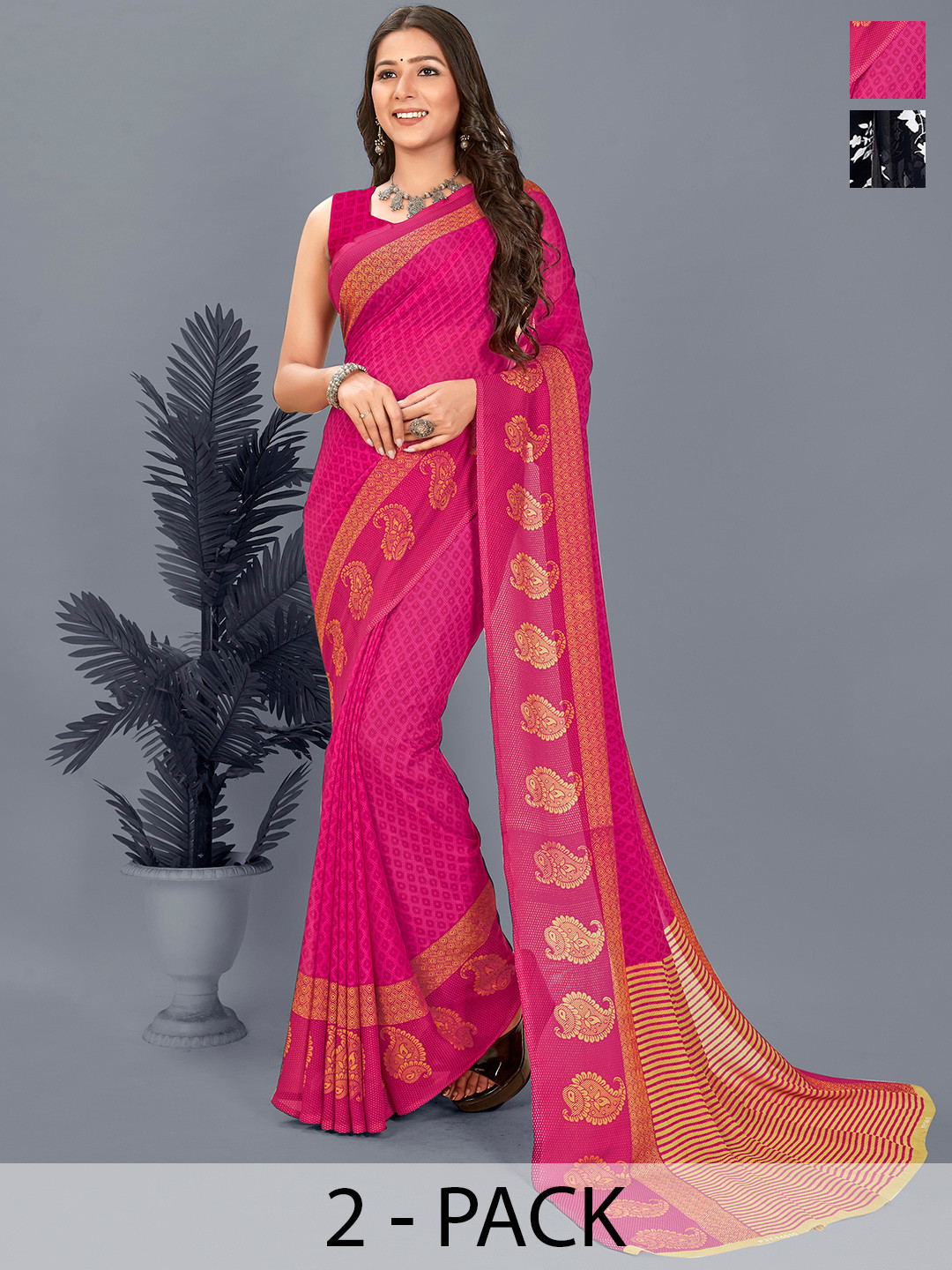

ANAND SAREES Ethnic Motifs Pack of 2 Saree, Pink