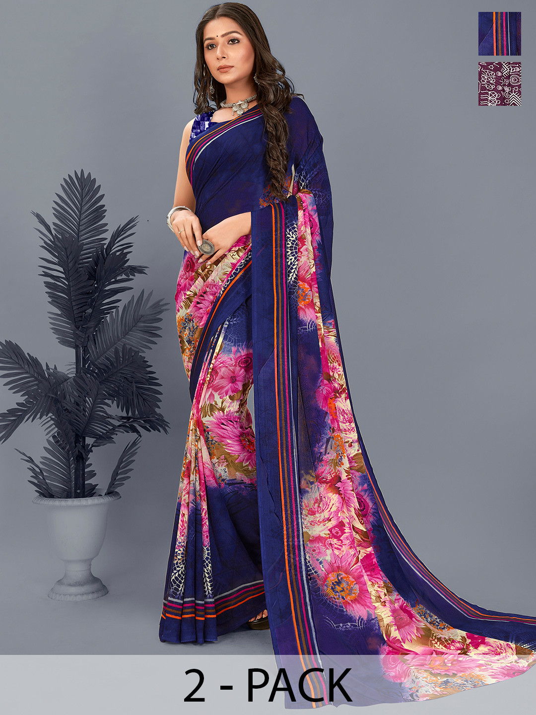 

ANAND SAREES Warli Pack of 2 Saree, Purple