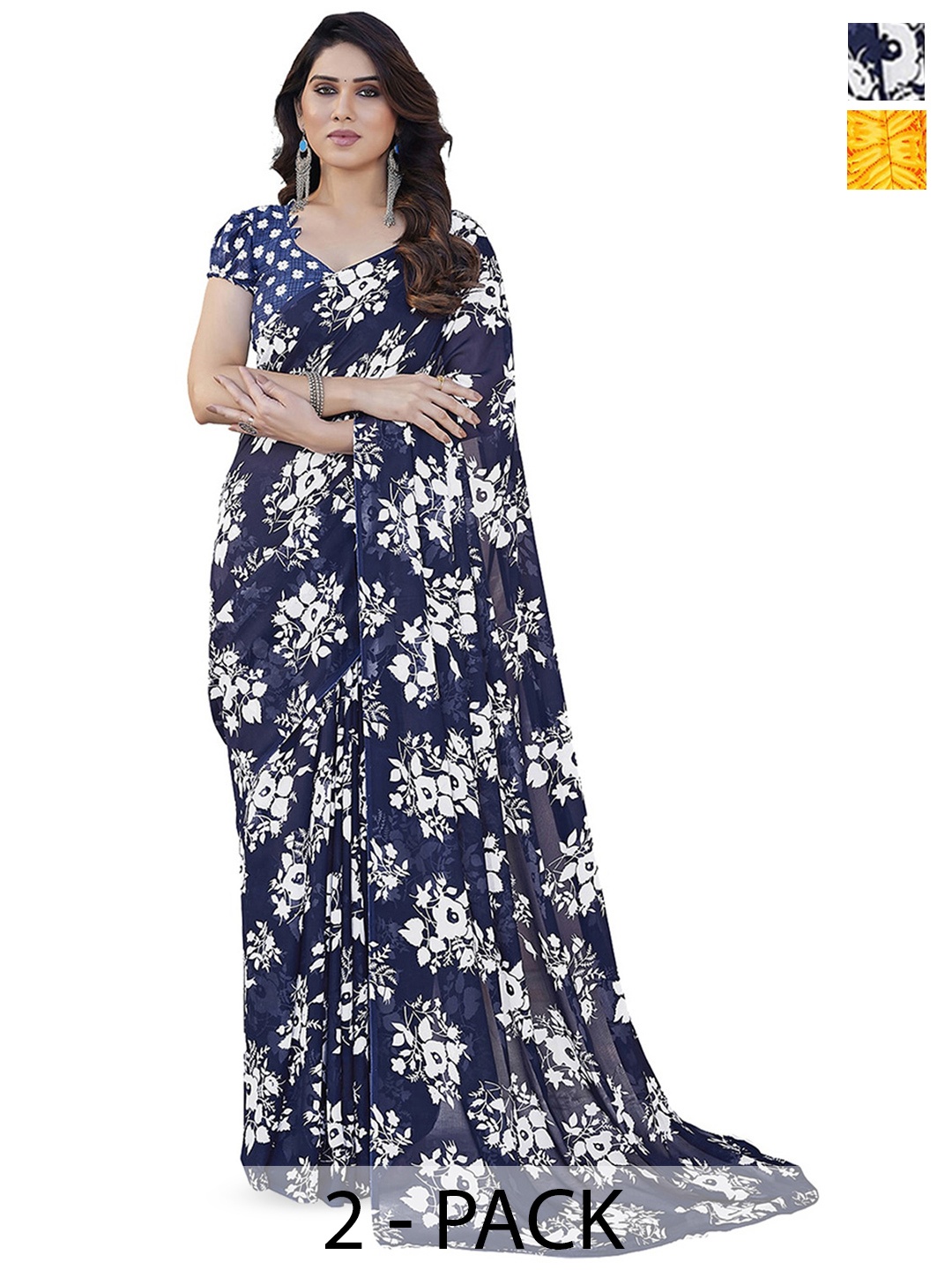 

ANAND SAREES Selection Of 2 Floral Printed Saree, Yellow