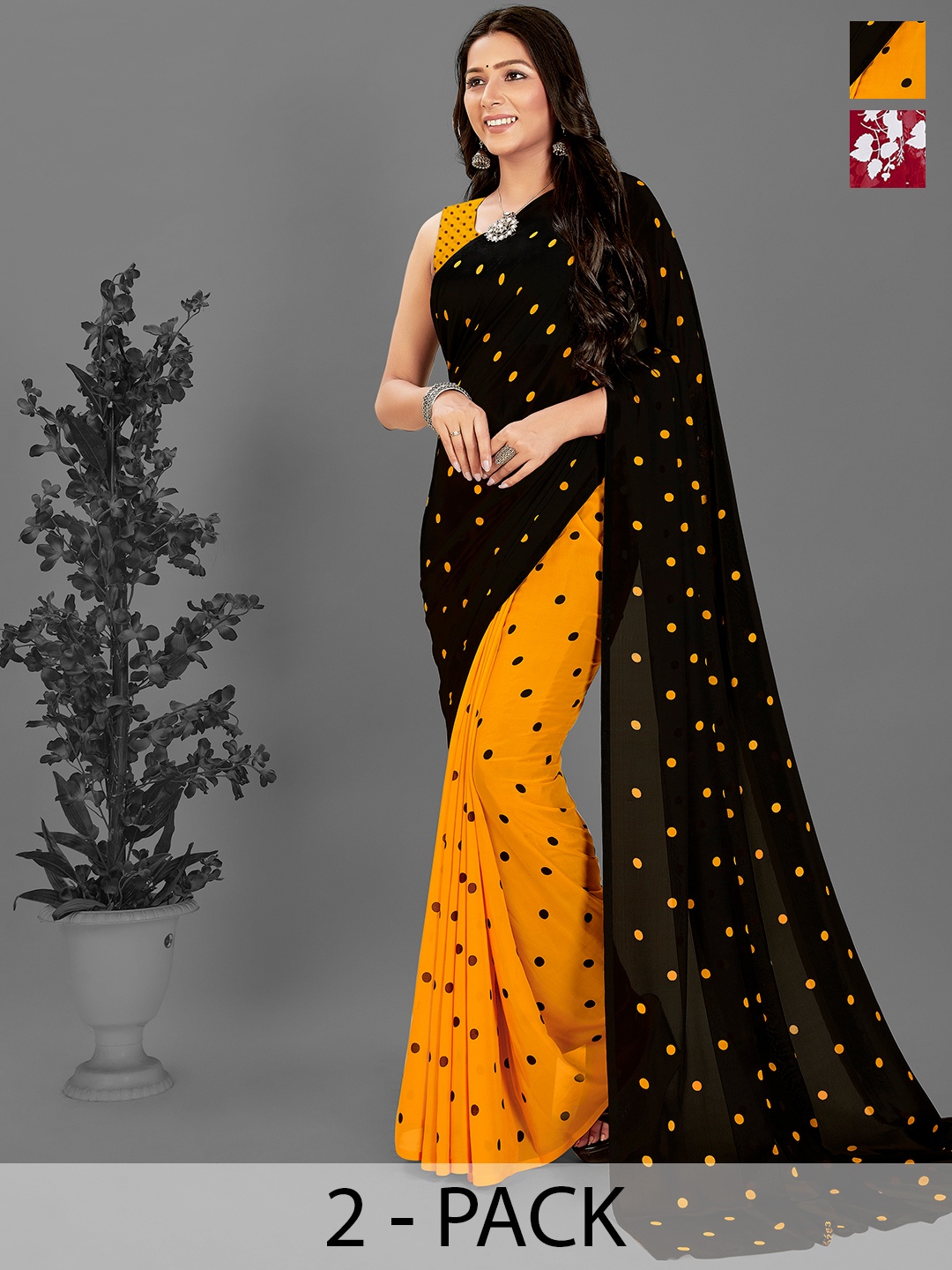 

ANAND SAREES Polka Dots Pack of 2 Saree, Yellow