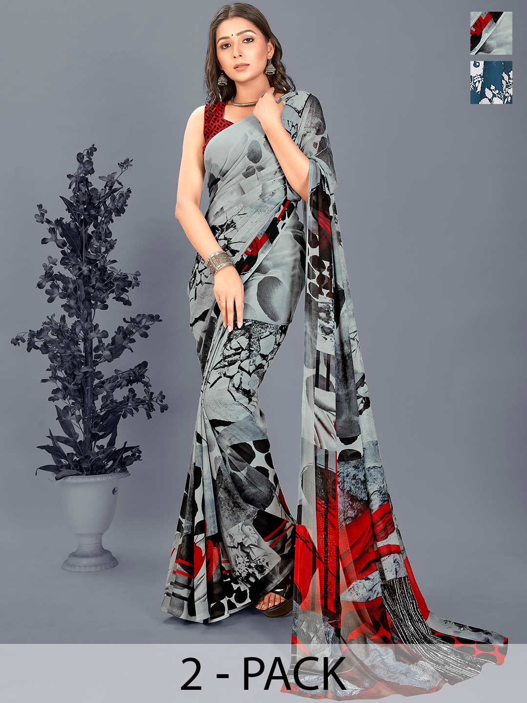 ANAND SAREES Floral Pack of 2 Saree, Teal