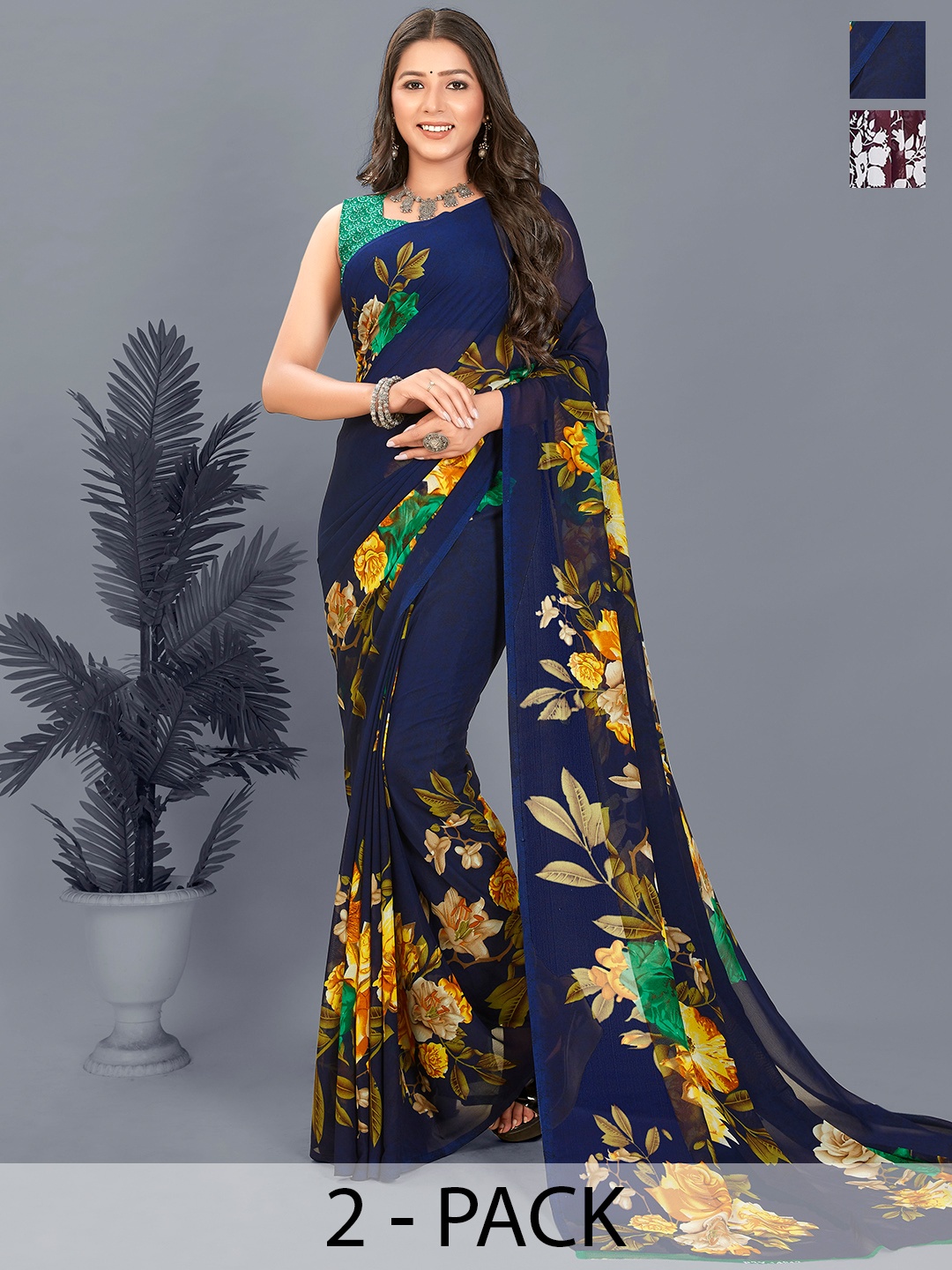 

ANAND SAREES Floral Saree Pack of 2, Purple