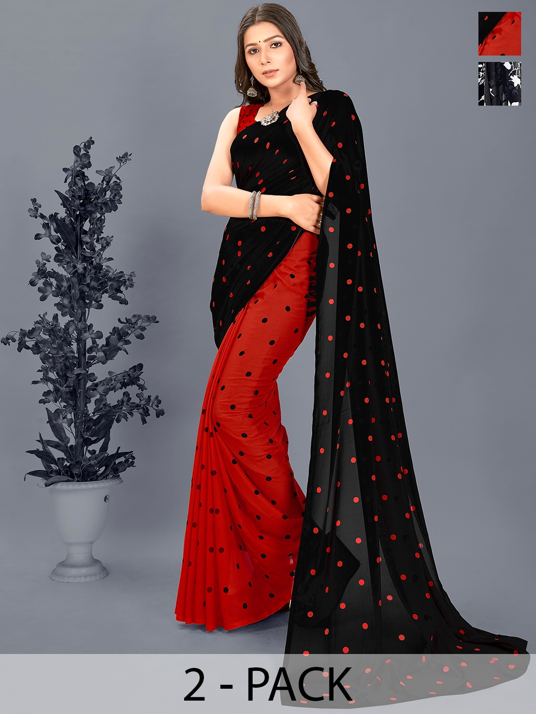 

ANAND SAREES Floral Saree Pack of 2, Black