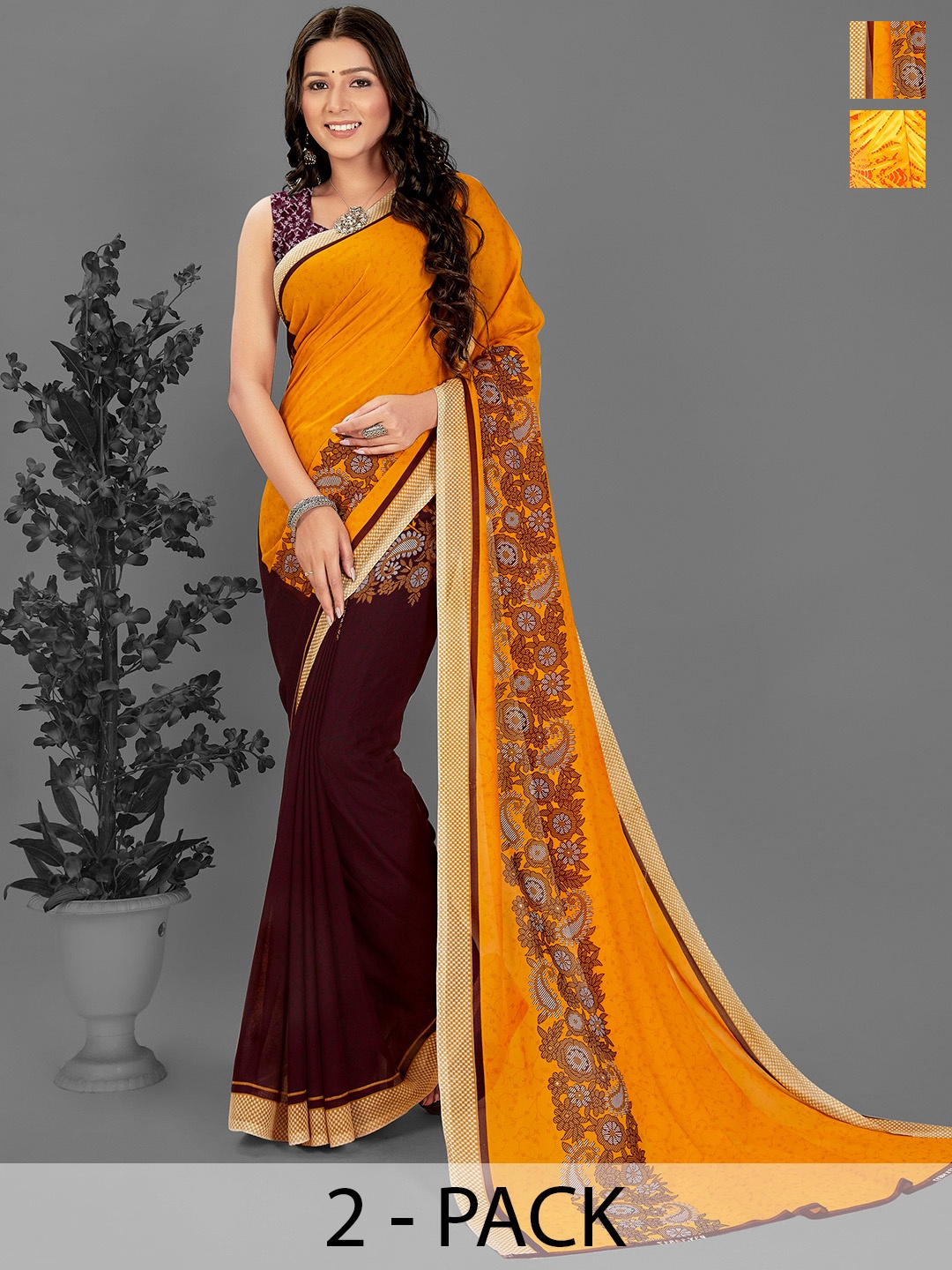 

ANAND SAREES Selection of 2 Printed Saree, Yellow