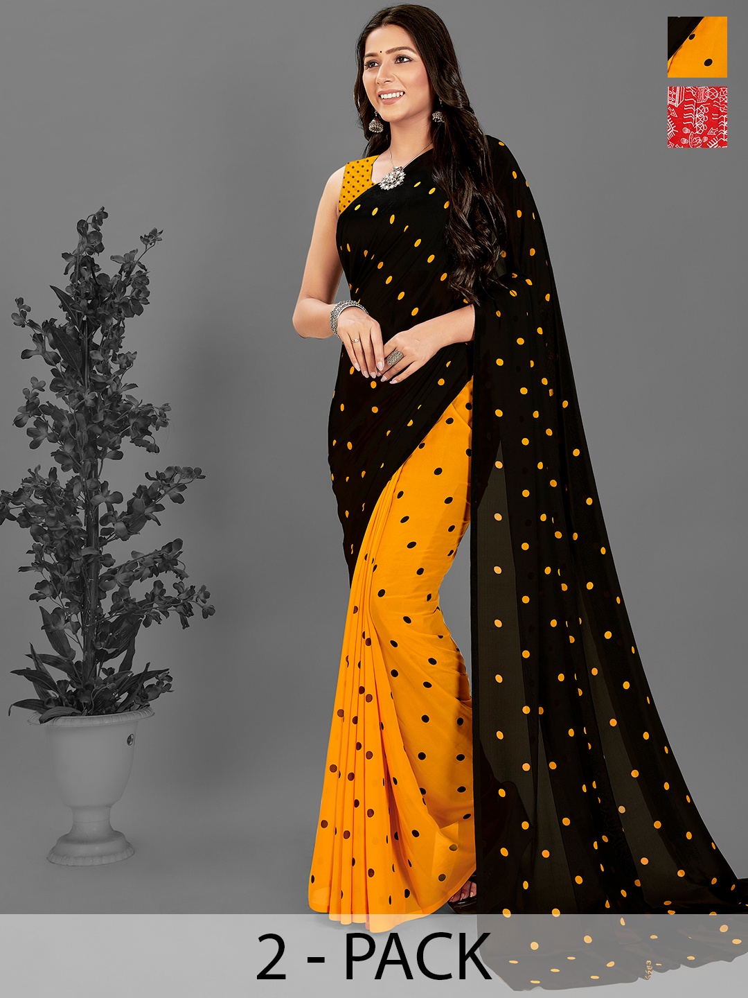 ANAND SAREES Floral Saree Pack of 2, Red